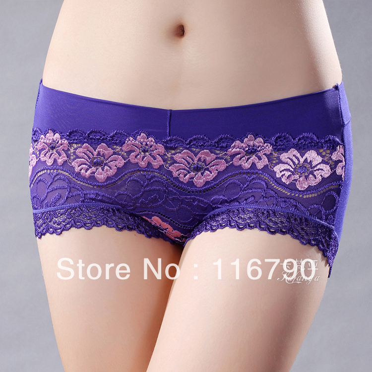 free shipping 5pcs/lot bamboo fiber sexy lace women's middle waist panties briefs