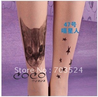 Free Shipping 5pcs/Lot Hot Sexy Gril's Women's Tattoo Print Pantyhose /Tights Sheer Stockings Filar Socks