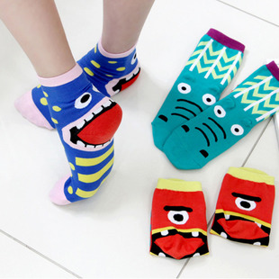 Free Shipping 5pcs/lot mixed color candy  personalized cute cartoon socks mid waist socks monster  V3785