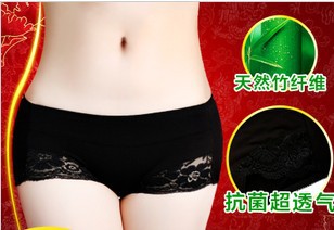 Free shipping (5pcs/ lot) Sex  low-waist boxer panties women's seamless lace bamboo charcoal fiber panties