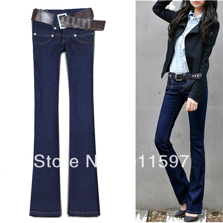 Free shipping 5pcs/lot Solid color slim elastic jeans flare trousers 988 with belt