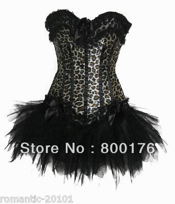 free shipping 6168+7018 Leopard Burlesque Gothic Lingerie Mini Skirt S M L XL 2XL Corset