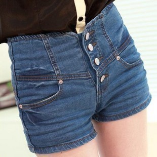 free shipping 683 2012 summer women's buckle high waist back lacing denim shorts female dropshipping