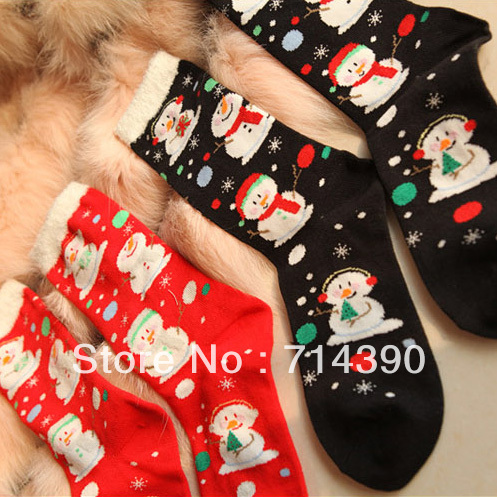 Free shipping (6pairs/lot) winter Fashion warm soft cotton snowman christmas socks women