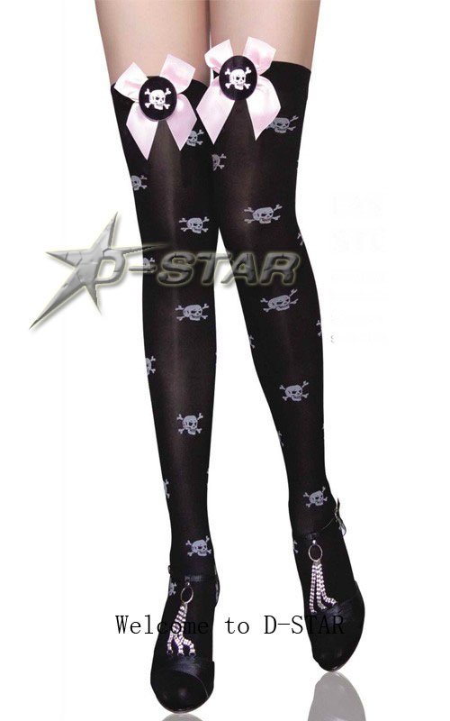 Free Shipping 6pairs Skull Print-Applique Thigh Highs