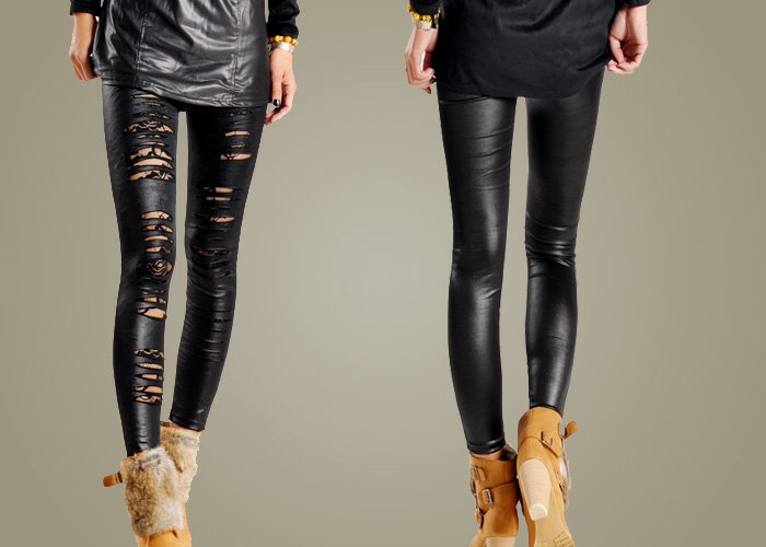 FREE SHIPPING 6pc/lot  Metallic Pu Leather+Lace Women/Lady leggings/Pants straight black slim leggings free size