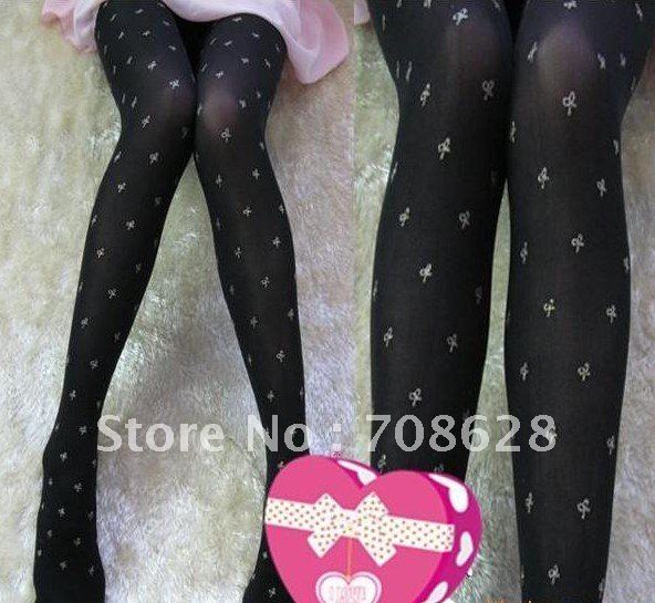 Free Shipping(6pc/lot),wholesale pantyhose,100% cotton fashion tights,women tights,black sexy stockings withbowknot