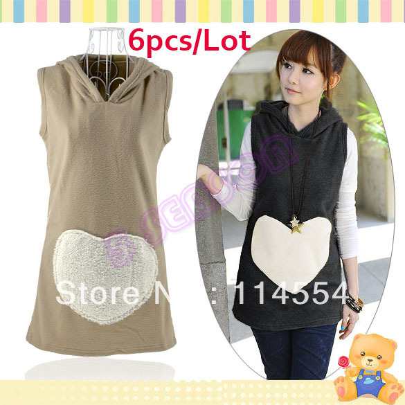 Free Shipping 6pcs/Lot Korea Women Tops Woolen Hoodie Winter Waistcoat Vest 2 Colors 10020