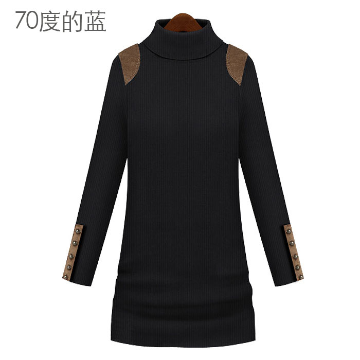 free shipping 70 blue sweater medium-long slim basic long gown female basic shirt sleeves patchwork