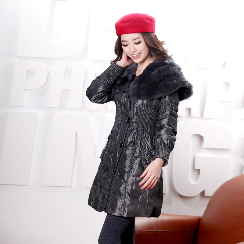 Free Shipping, 71116515 b fashion solid color high quality slim ultralarge rex rabbit hair down coat