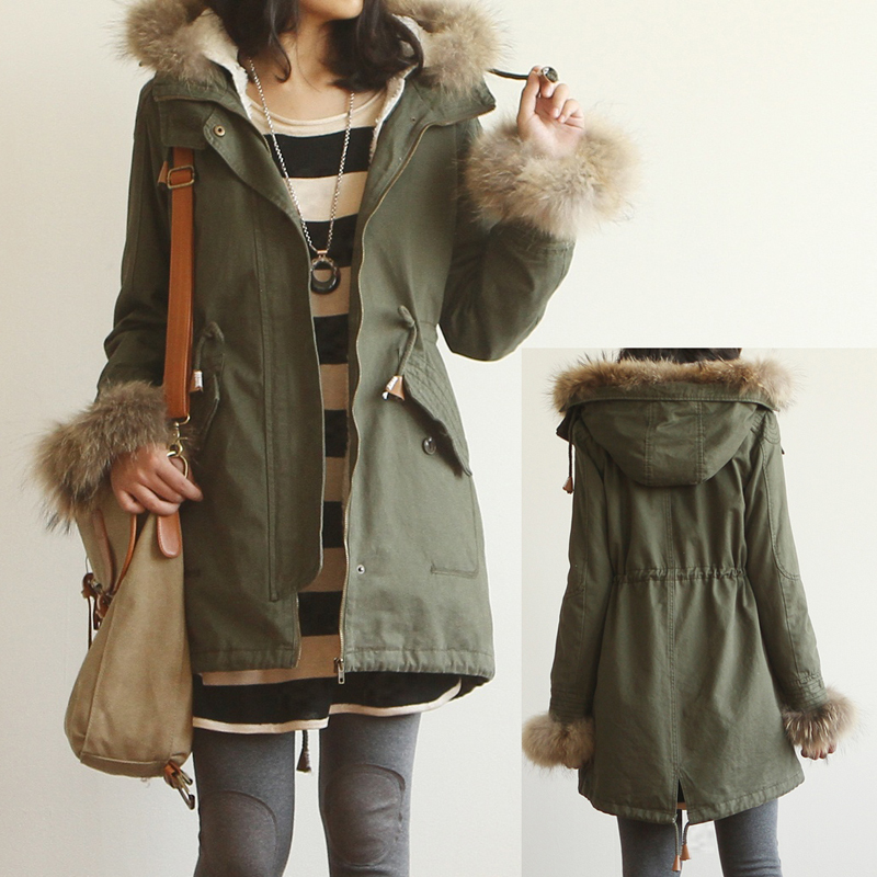 Free shipping 8419 2012 winter raccoon fur n3 b military clothes outerwear wadded jacket cotton-padded jacket female overcoat