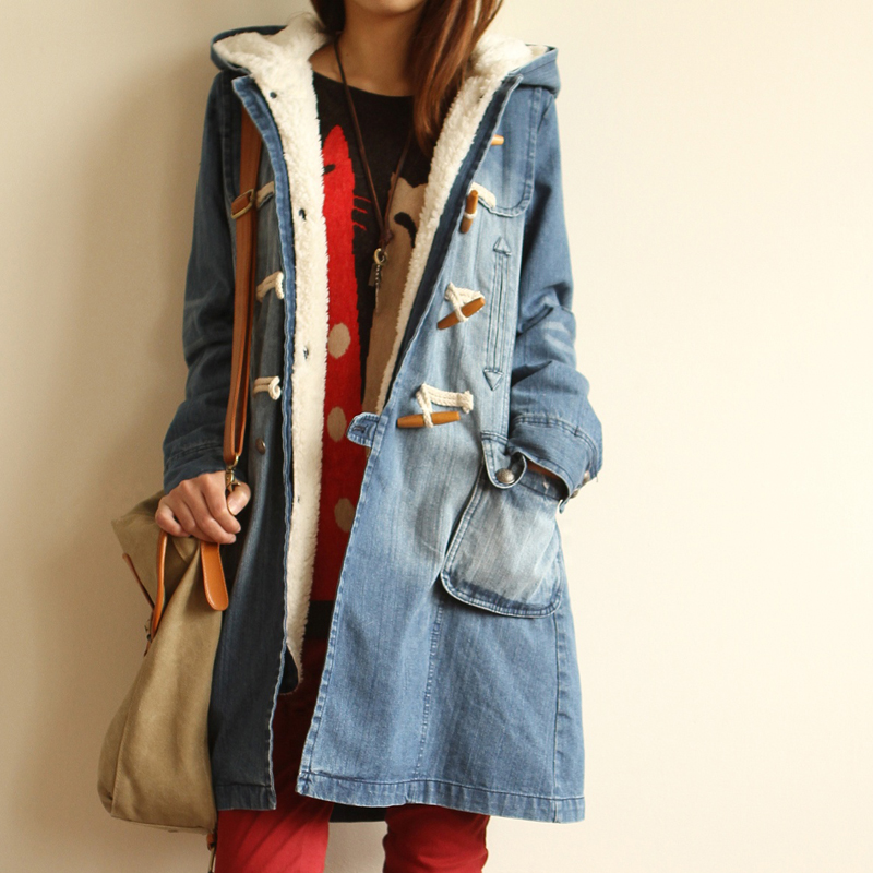 Free shipping 8839 - 1.7 with a hood detachable explaines denim wadded jacket outerwear