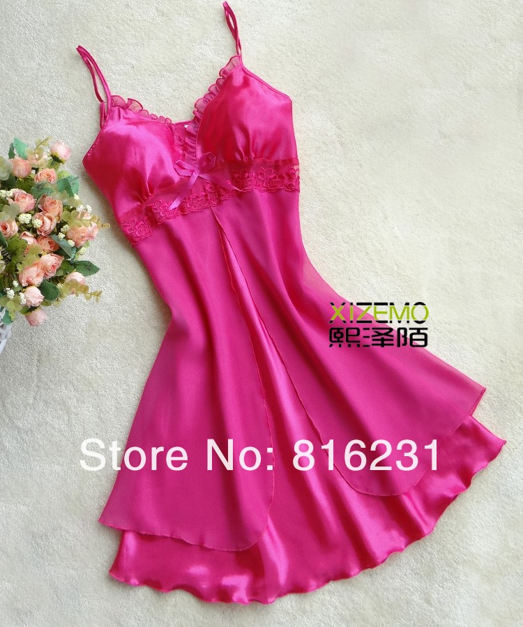 Free shipping  8Colors sexy women Robe 2012 Ladies' lace round sweet sexy silk nightgowns