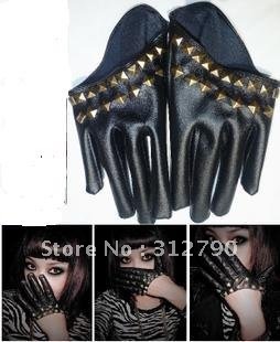 Free shipping 8pairs/lot wholesale women's Gloves,2012 New fashion Rivet Half palm glove PU leather party gloves mittens,gift