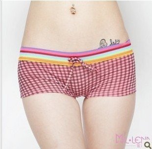 Free shipping  9 pcs/lot  Cotton plaid paragraph boxer underwear Madam candy colored underwear  + wholesale suppor