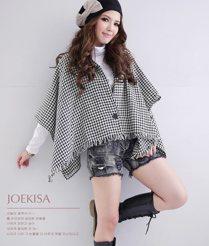 free shipping 9400 houndstooth cloak trench