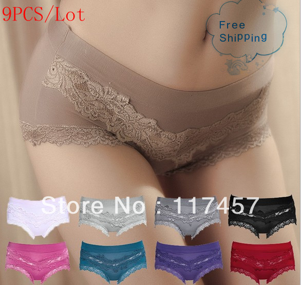 Free Shipping  9pcs/Lot Hollow Out Appeal women's sexy underwears sexyg thongs panties for women underpants One-piece Seamless