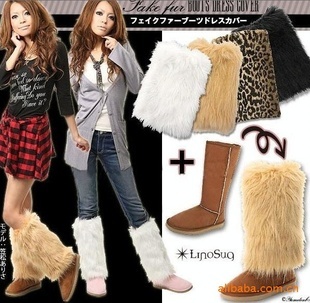 Free Shipping A Pair of 40cm Women Leg Ankle Warmer Shoes Boot Sleeves Cover  Fur Leg Warmers Boots Warmercolor  White