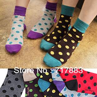 Free shipping A043 candy color dot cartoon cotton socks,2013 hot sale ladies' sock wholesale10pcs/lot