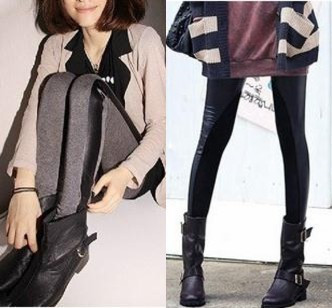 Free shipping A137 faux leather patchwork ankle length trousers cotton ankle length legging