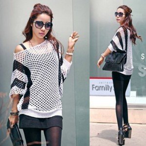 Free Shipping #A5302B # Korean version of the 2011 autumn and winter bat sleeve striped knit collar sweater