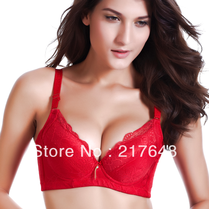 Free Shipping Adjustable Red Married Women's Lady's Bra Underwear Embroidery Sexy Push Up