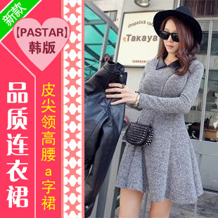 Free shipping Alibaba express 2012 winter leather peaked collar high waist a basic one-piece dress short skirt Women w419p58