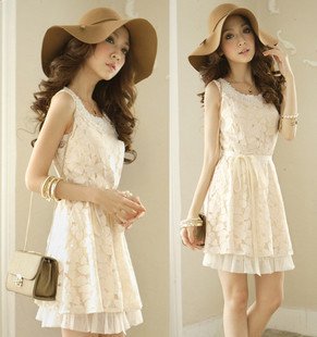 free shipping alibaba express cheap and  High Quality Sweet  Style  lace  Chiffon vest  casual  dress  women