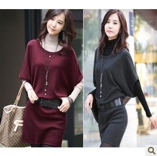 Free  shipping alibaba express Korean cotton Autum wintern  women sweater dress with belt  dresses new fashion 2012 wholesale