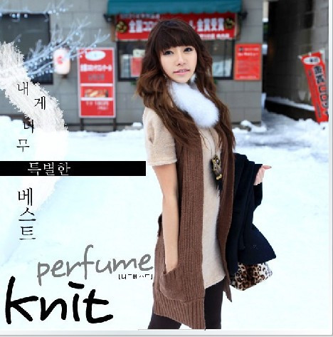 FREE SHIPPING All-match dual cape type pocket scarf medium-long cardigan vest sweater