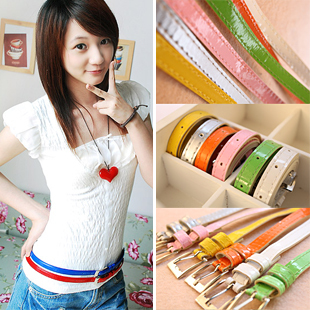 free shipping all-match thin belt candy color strap super bright japanned leather belt