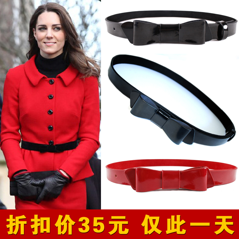 Free Shipping All-match women's bow genuine leather thin belt trench decoration belt female butterfly