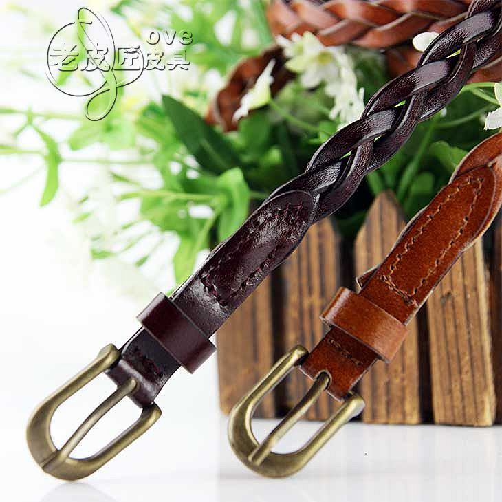 Free shipping All-match women's small buckle knitted belt genuine leather strap women's strap thin belt