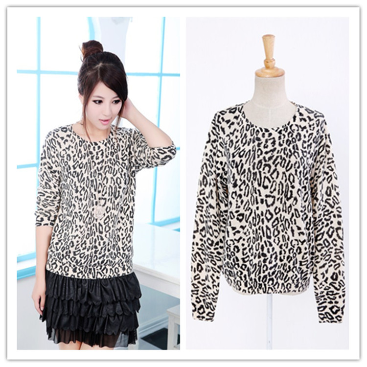 Free shipping, Ameriacn and European Style 2013 Best Seller loose women leopard sweater/ knitwear/ pullovers, 3 colors, M, L