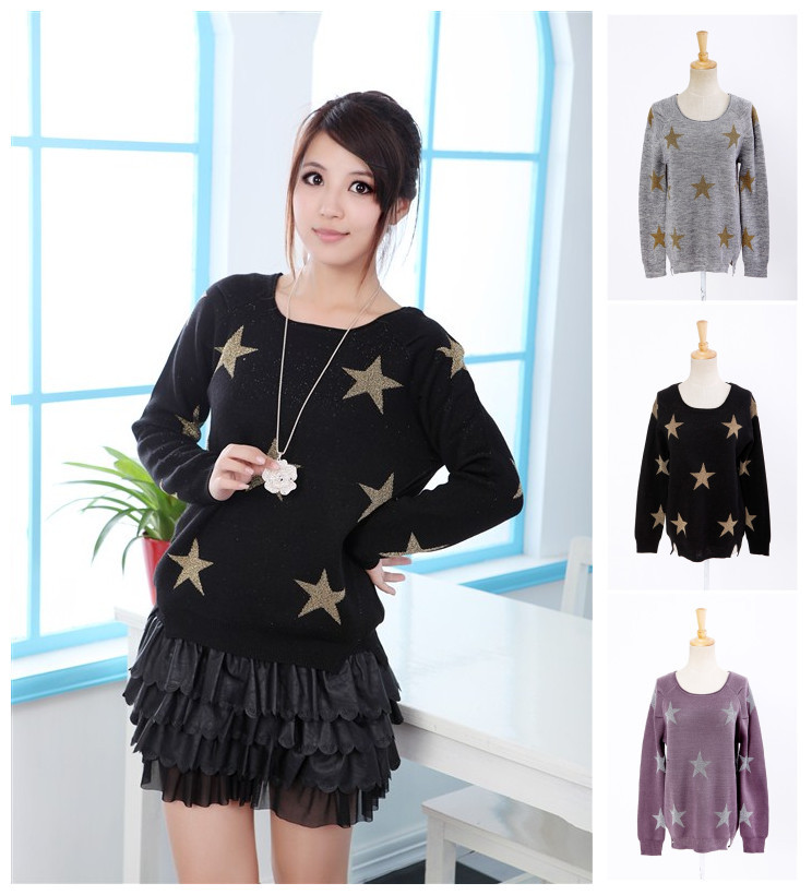 Free shipping, Ameriacn and European Style 2013 Best Seller pentacle pattern women sweater/ knitwear/ pullovers, 3 colo, F size