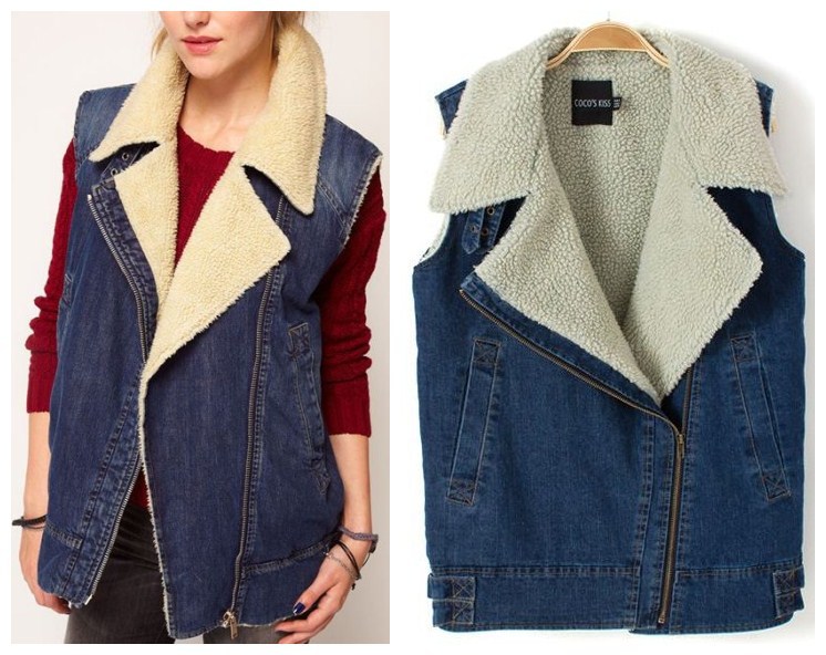 Free Shipping American and European Style 2012  handsome turn-down collar denim berber fleece female vest cotton vest S,M,L size