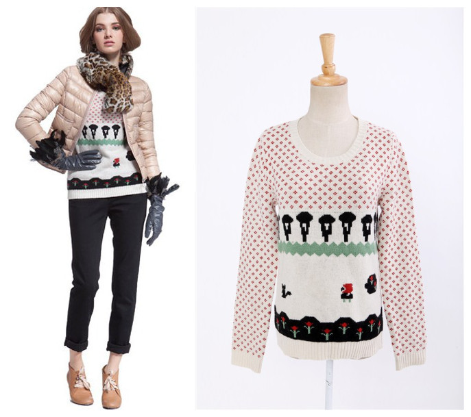 Free shipping, American and European Style, 2012 popular christmas style women pullovers sweater, 1color, M, L size