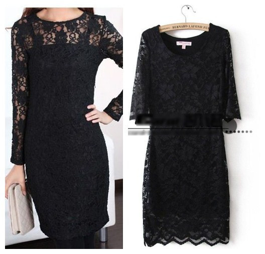 Free shipping American and European style 2012 women's autumn lace one-piece dress white black colors 8 10 12 sizes