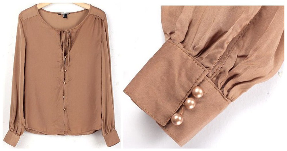 Free Shipping American and European Style 2012 women's long-sleeve pearl button prothorax lacing coffee chiffon shirt M-XL size