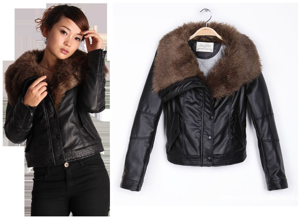 Free shipping, American and European style 2013 winter women's short PU leather slim coat/ jackets, black color, S-XL szes