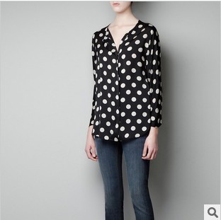 Free shipping American and European style 2013 women's fashion polka dot shirt long-sleeve shirt casual shirt  S M L sizes