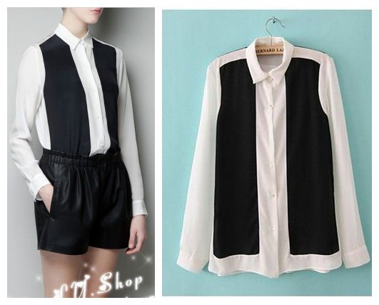 Free shipping, American and European style 2013 women's shirt patchwork chiffon blouse white color S M L sizes