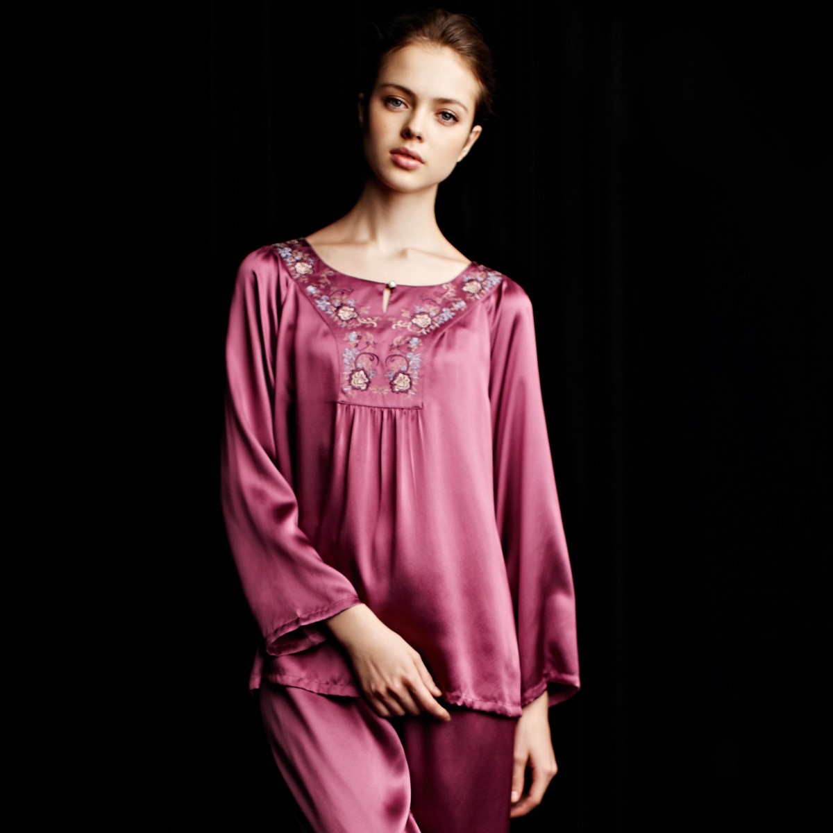 free shipping American standard lounge women's spring and autumn 100 silk mulberry silk long-sleeve sleep set 720081