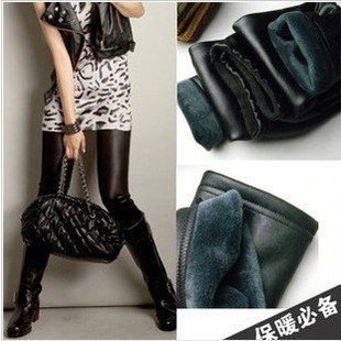 FREE SHIPPING AND HOT FASHION  EUROPEAN STYLE COOL LADY/WOMAN'S PU LEATHER SUPER WARM WINTER LEGGING