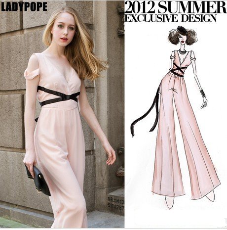 Free shipping and new women and leisure catsuit, Siamese trousers, chiffon bare shoulder culottes Siamese -G237