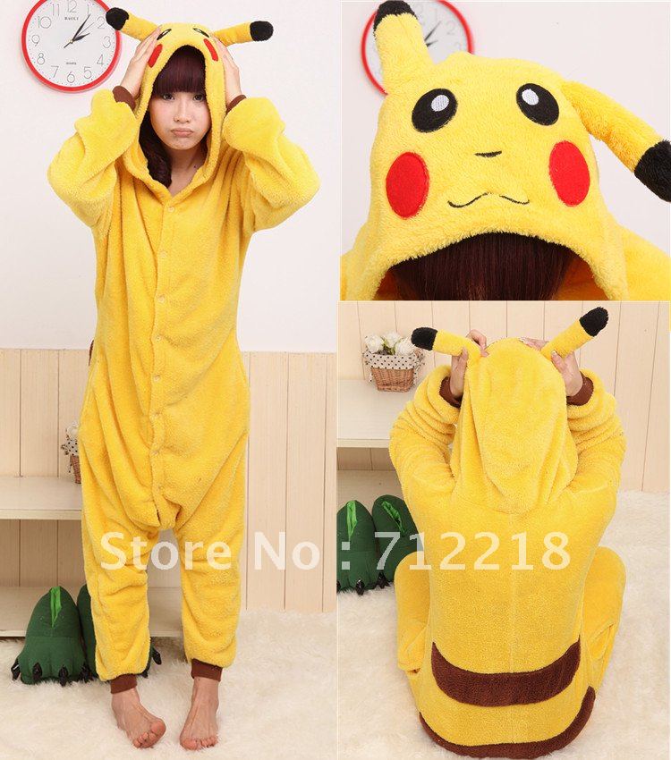 Free Shipping Animal lovers sleepwear coral fleece cartoon Japan Anime Pokemon Pikachu Costume Cosplay Kigurumi Pajamas