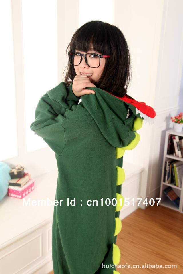 Free Shipping Anime Green Dinosaur Cosplay Costume Japan Kigurumi Pajamas S M L XL