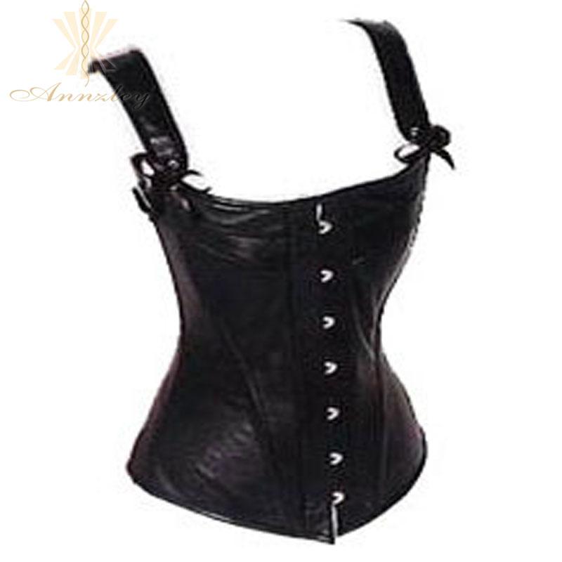 Free shipping Annzley tiebelt corset black genuine leather cowhide stsrhc shapewear c368059