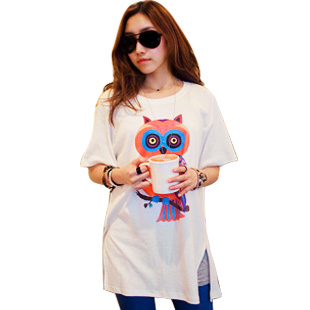 free shipping Anya fashion maternity clothing 100% cotton owl maternity t-shirt loose short sleeve length maternity top summer