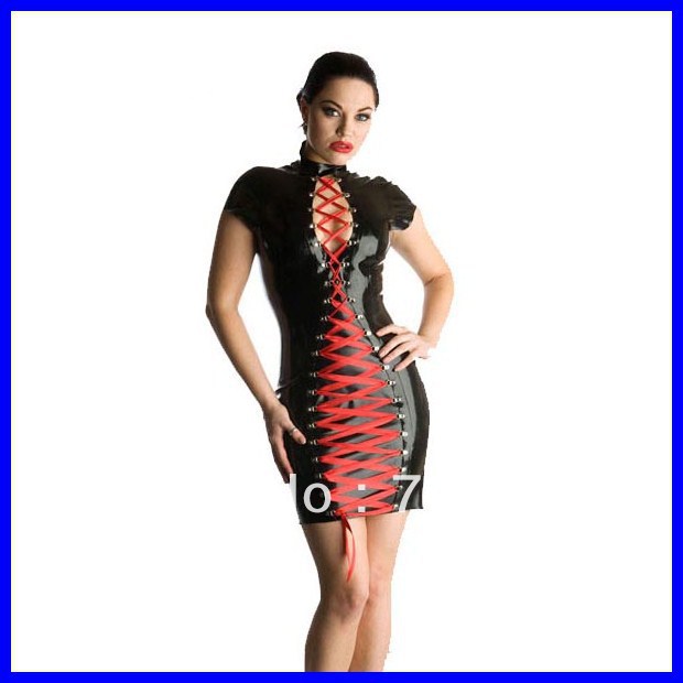 Free shipping Appealing Leather Dress with Satin Lace-up Front Sexy Clubwear Dress new fashion Wholesale 10pcs/lot 9139